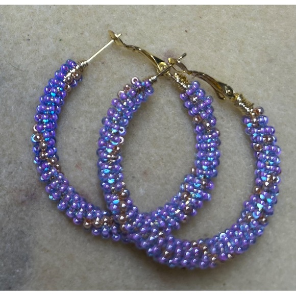Handmade Purple Hoop Earrings - Picture 1 of 1
